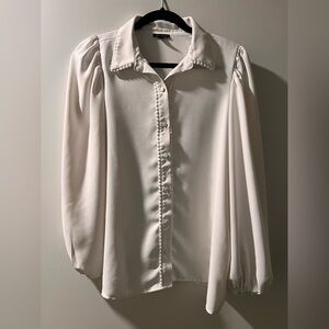 Ann Taylor Cream Blouse with Pearl Details